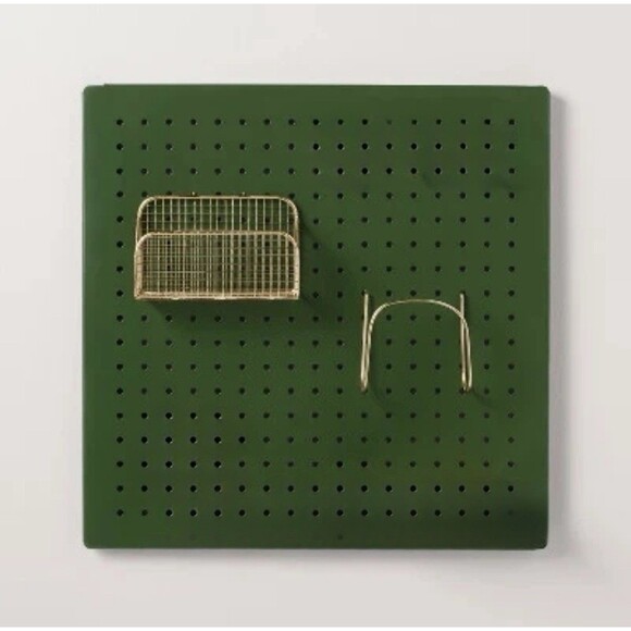 Large Metal Pegboard Wall Organizer Set Green/Gold - Hearth & Hand Magnolia READ - Picture 1 of 5